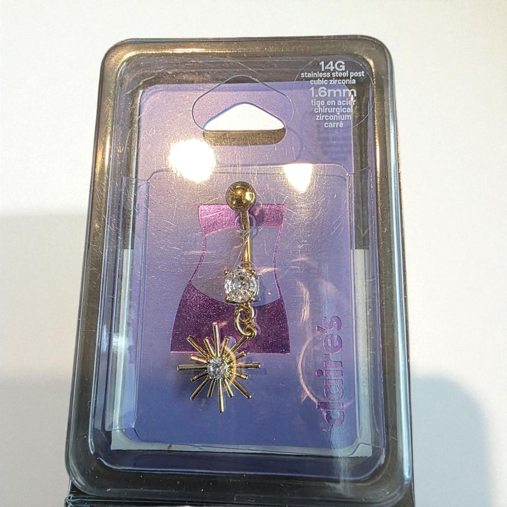 Claire's Gold Sunburst Belly Ring with Clear Crystal
